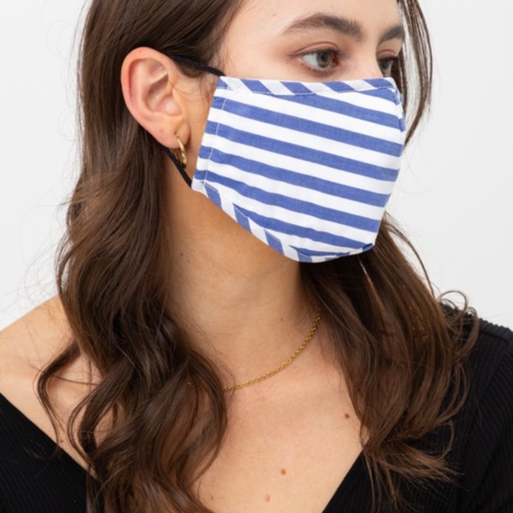 (6pc) 2 Blue White Cotton Adjustable Face Mask w/4 Filters